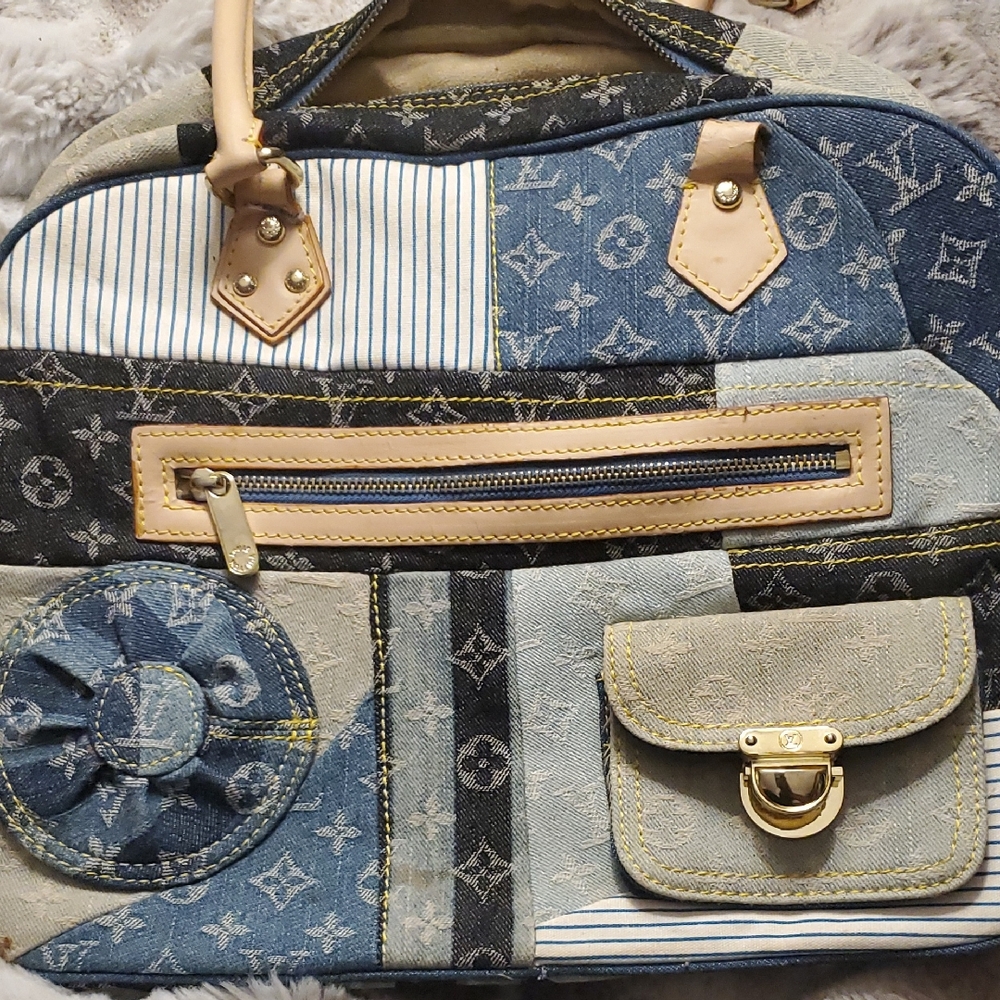 Louis Vuitton Blue and Cream Patchwork Laptop Bag